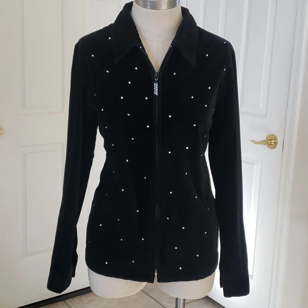 THE QUACKER FACTORY Black Velvet Rhinestone Jacket • Size Small - Picture 4 of 16